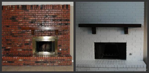 Before & After Fireplace Brick & Mantel Painted in Spring, TX (1)